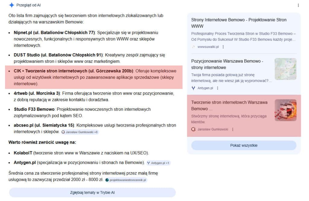 Wyniki w semantycznym SEO - wygnerowane za pomocą AI