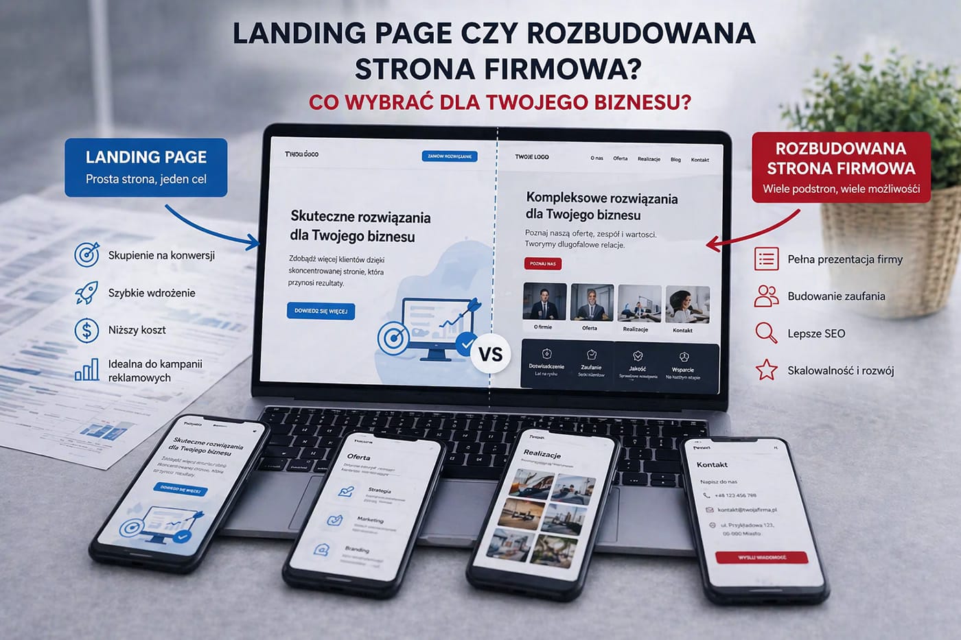 Landing page czy rozbudowana strona firmowa - Co wybrać dla Twojego biznesu?