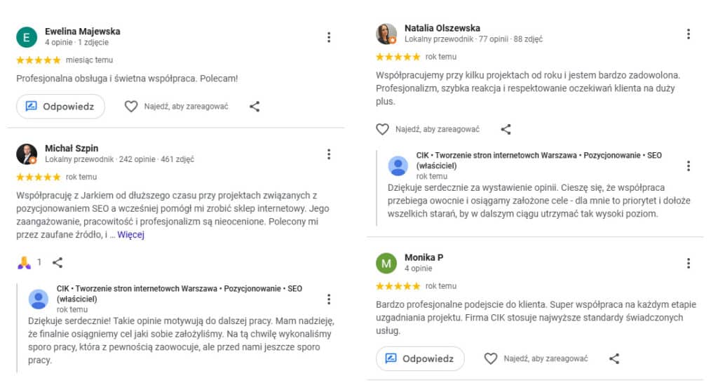 Opinie Google - Tworzenie stron internetowych - CIK - Jarosław Gumkowski