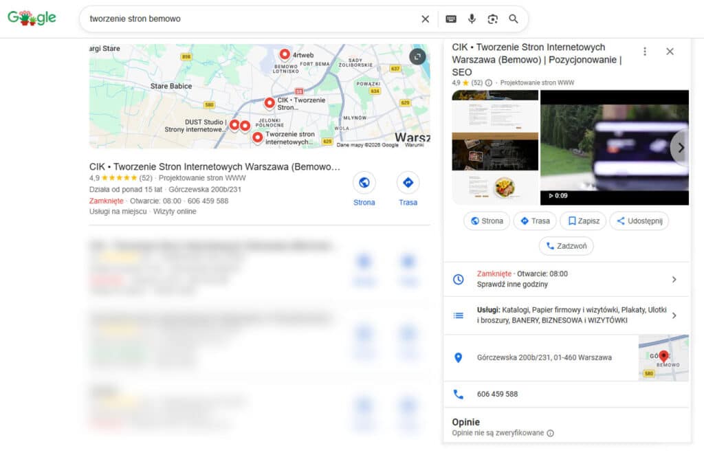 Tworzenie stron internetowych Bemowo - Google Maps